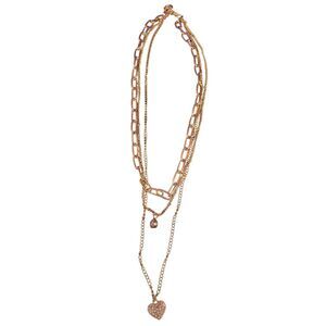 Layered Gold Chain‎ Necklace with Crystal Heart Pendant Charm Jewelry R -77